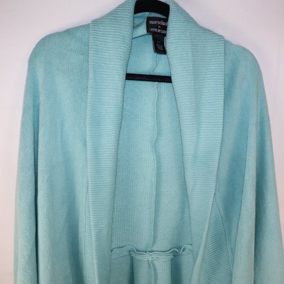 Layers by Lizden Marvelush Turquoise Knit Cocoon Hem Cardigan Women's Size XL/1X - Picture 2 of 12